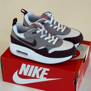 Nike kids Air Max 1 Easy-on Sneakers - White and Dark Purple